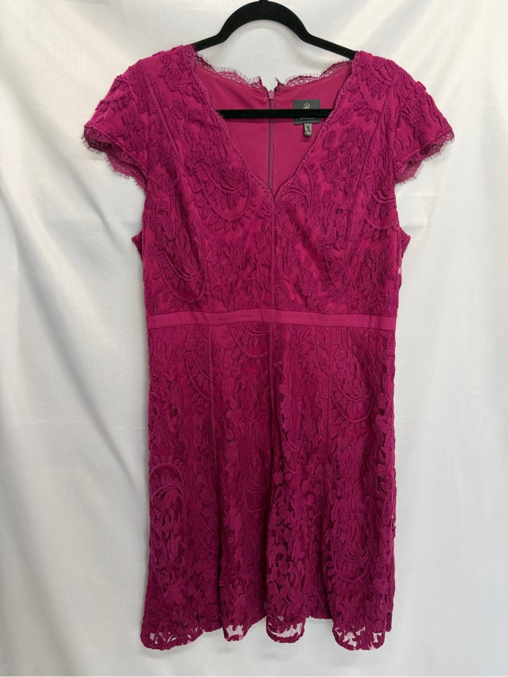 Adrianna Papell Purple Lace Dress Magenta Cap Sleeve V Neck Textured 16 - Picture 7 of 7